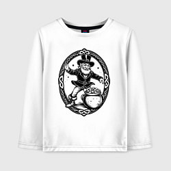 Лонгслив хлопковый детский Лепрекон с горшочком золота, цвет: белый