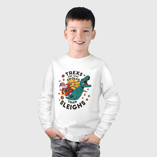 Детский лонгслив Санта на динозавре / Белый – фото 3