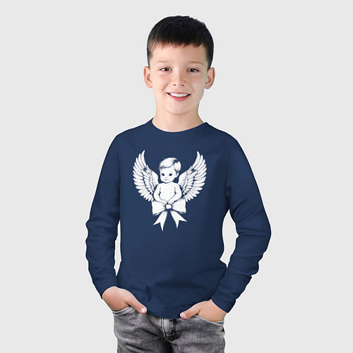 Детский лонгслив Маленький ангел с бантом / Тёмно-синий – фото 3