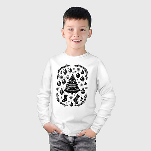Детский лонгслив Новогодние украшения и елка / Белый – фото 3