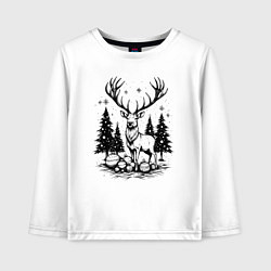 Лонгслив хлопковый детский Олень в новогоднем лесу, цвет: белый