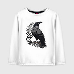 Лонгслив хлопковый детский Суровый ворон в кельтском стиле - символ воинов, цвет: белый