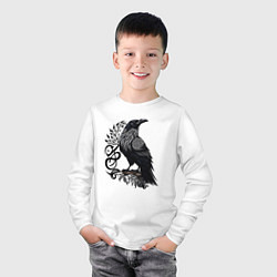 Лонгслив хлопковый детский Суровый ворон в кельтском стиле - символ воинов, цвет: белый — фото 2