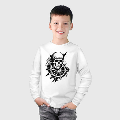 Детский лонгслив Пиратский штурвал / Белый – фото 3