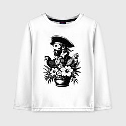 Лонгслив хлопковый детский Пират среди цветов, цвет: белый