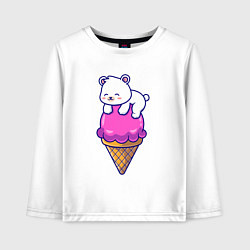 Лонгслив хлопковый детский Белый мишка и мороженое, цвет: белый
