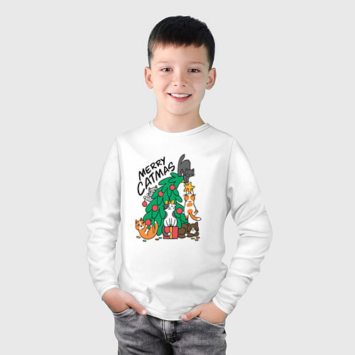 Детский лонгслив Merry catmas / Белый – фото 3