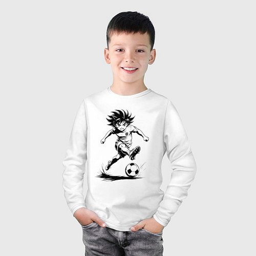 Детский лонгслив Футбольная атака аниме / Белый – фото 3