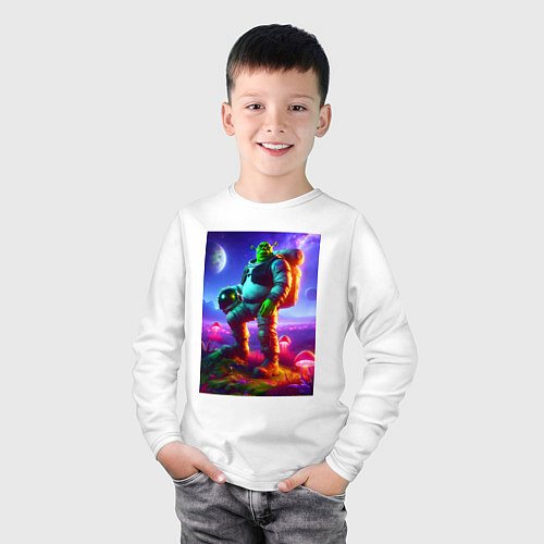 Детский лонгслив Космонавт Шрек на похожей планете / Белый – фото 3