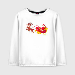 Лонгслив хлопковый детский Упряжка оленей с дедом морозом, цвет: белый