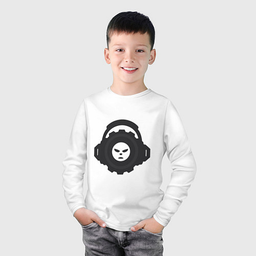 Детский лонгслив Логотип c лицом и шестернёй в наушниках / Белый – фото 3