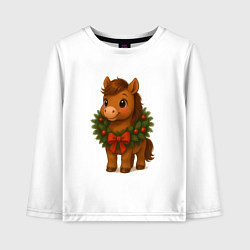 Лонгслив хлопковый детский Маленькая милая лошадка в городе, цвет: белый