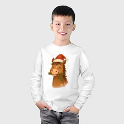 Лонгслив хлопковый детский Лошадка жует елочные ветки, цвет: белый — фото 2