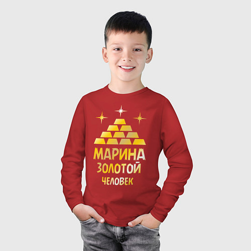 Детский лонгслив Марина - золотой человек (gold) / Красный – фото 3