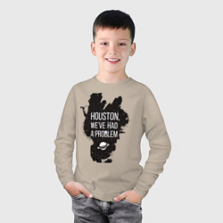 Лонгслив хлопковый детский Хьюстон, у нас проблемы, цвет: миндальный — фото 2