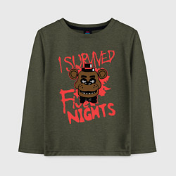 Лонгслив хлопковый детский I Survived Five Night, цвет: меланж-хаки