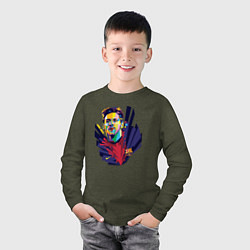 Лонгслив хлопковый детский Messi Art, цвет: меланж-хаки — фото 2