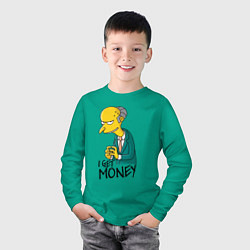 Лонгслив хлопковый детский Mr. Burns: I get money, цвет: зеленый — фото 2