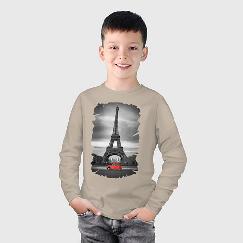 Детский лонгслив Эйфелева башня / Миндальный – фото 3