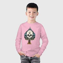 Лонгслив хлопковый детский Череп (skull) (цветной), цвет: светло-розовый — фото 2