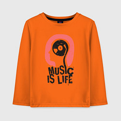 Лонгслив хлопковый детский Brain: Music is life, цвет: оранжевый