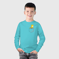 Лонгслив хлопковый детский Карманный Барт, цвет: бирюзовый — фото 2