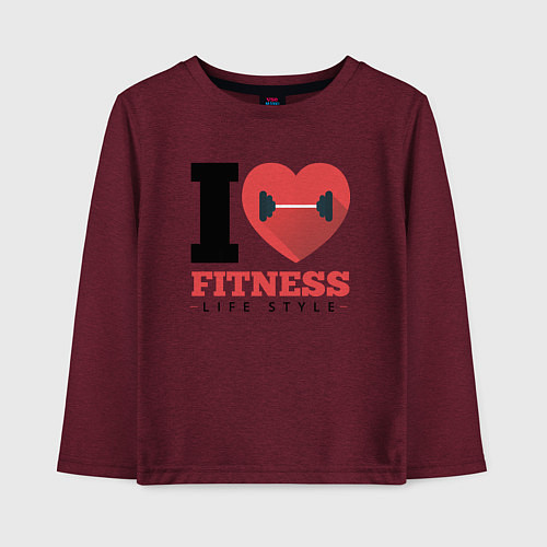 Детский лонгслив I love Fitness / Меланж-бордовый – фото 1