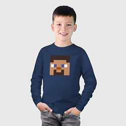 Лонгслив хлопковый детский Minecraft: Man Face, цвет: тёмно-синий — фото 2