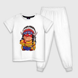 Пижама хлопковая детская Забавные Индейцы 11, цвет: белый