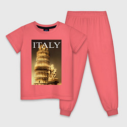 Пижама хлопковая детская Leaning tower of Pisa, цвет: коралловый