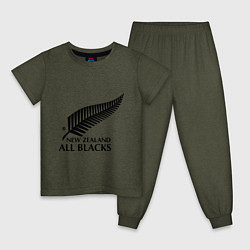 Пижама хлопковая детская New Zeland: All blacks, цвет: меланж-хаки