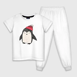 Пижама хлопковая детская Зимний пингвин-мальчик, цвет: белый