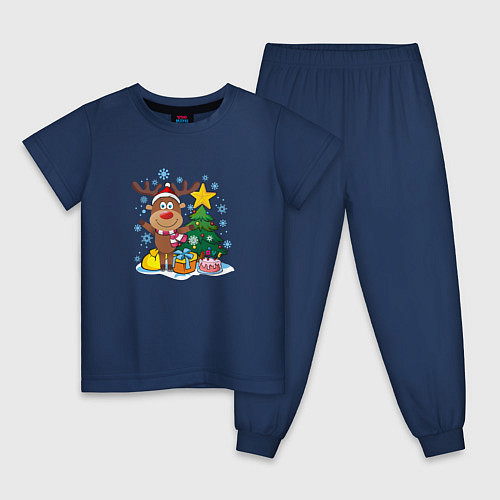 Детская пижама Олень под елкой / Тёмно-синий – фото 1