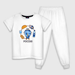 Пижама хлопковая детская Россия: самовар, да бублики, цвет: белый