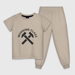 Пижама хлопковая детская Working class, цвет: миндальный
