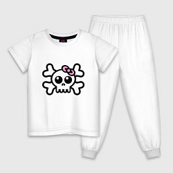 Пижама хлопковая детская Череп с бантиком, цвет: белый