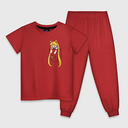 Пижама хлопковая детская Little Pocket Moon, цвет: красный