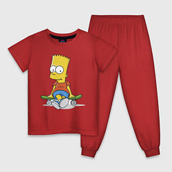 Пижама хлопковая детская Барт на скейте, цвет: красный