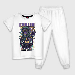 Пижама хлопковая детская Chillin Gorilla цвета белый — фото 1