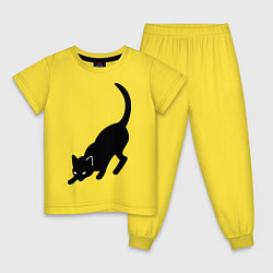 Пижама хлопковая детская ЧернаяБелая кошечка, цвет: желтый