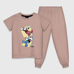 Пижама хлопковая детская Cuphead Friends, цвет: пыльно-розовый