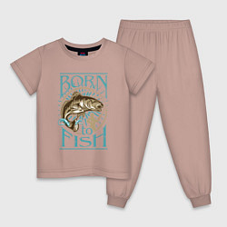 Пижама хлопковая детская Born to Fish, цвет: пыльно-розовый