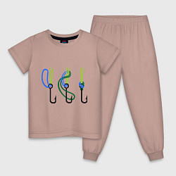 Пижама хлопковая детская Рыболовный узел, цвет: пыльно-розовый