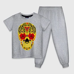 Пижама хлопковая детская Flower Skull, цвет: меланж