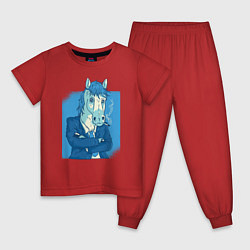 Пижама хлопковая детская Лошадь-бизнесмен, цвет: красный