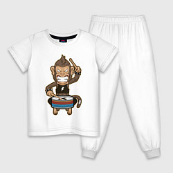 Пижама хлопковая детская Обезьяна и барабан, цвет: белый