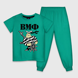 Пижама хлопковая детская ВМФ за штурвалом, цвет: зеленый