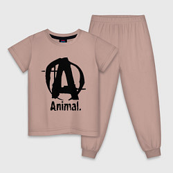 Пижама хлопковая детская Animal Logo, цвет: пыльно-розовый