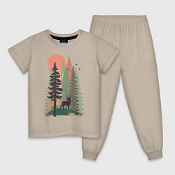 Пижама хлопковая детская Forest Adventure, цвет: миндальный