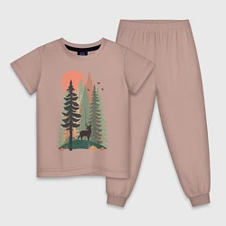 Пижама хлопковая детская Forest Adventure, цвет: пыльно-розовый